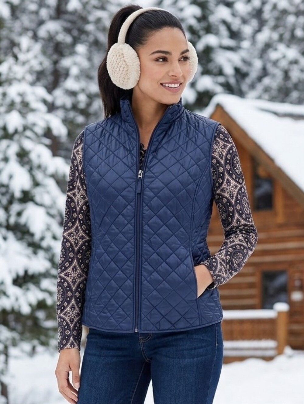 Van Heusen Navy Blue Quilted Mockneck Vest | Size Large | Cozy Layering Piece